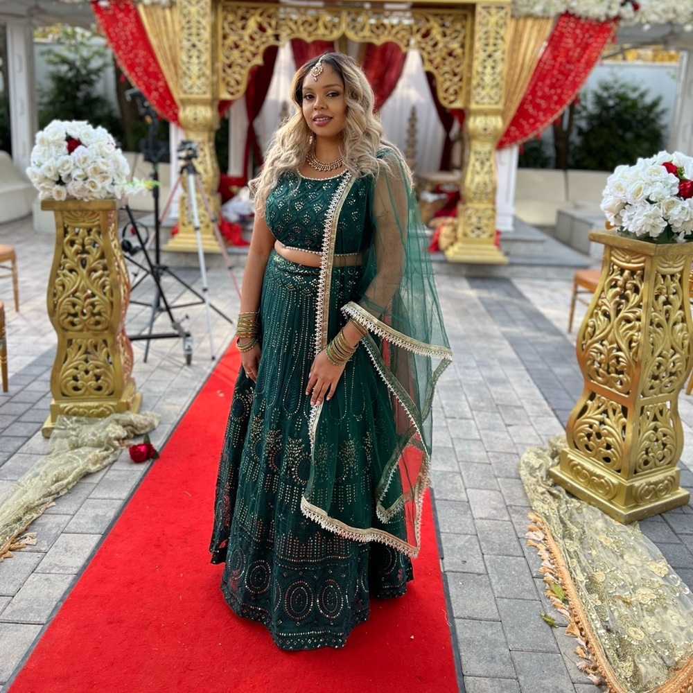 Beautiful Green, Gold Sequin Lehenga
